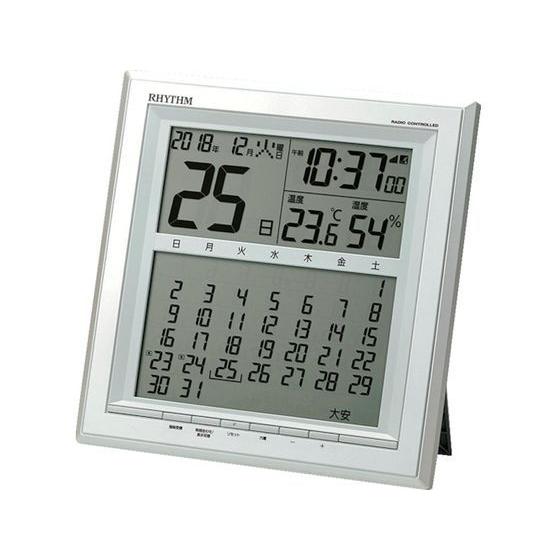 【お取り寄せ】RHYTHM 電波 掛置き フィットウェーブカレンダーD205 温湿度計 白 壁掛けタイプ 時計 温湿度計 家電｜cocodecow｜02