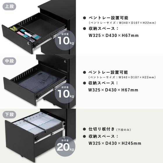 【メーカー直送】アスカ スチールワゴン ブラック STW01BK【代引不可】脇机 ワゴン スチールデスク オフィスデスク 事務机 オフィス家具の画像