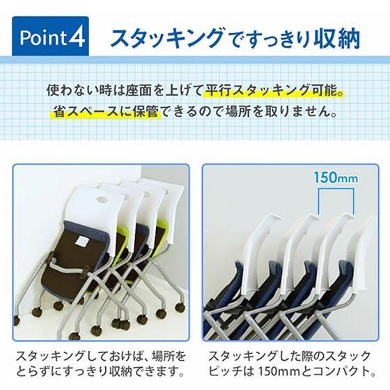 【メーカー直送】Netforce ネスティングチェア 完成品 キャスター付き BKGN【代引不可】ネスティング 平行スタッキングチェア スタッキングチェアの画像