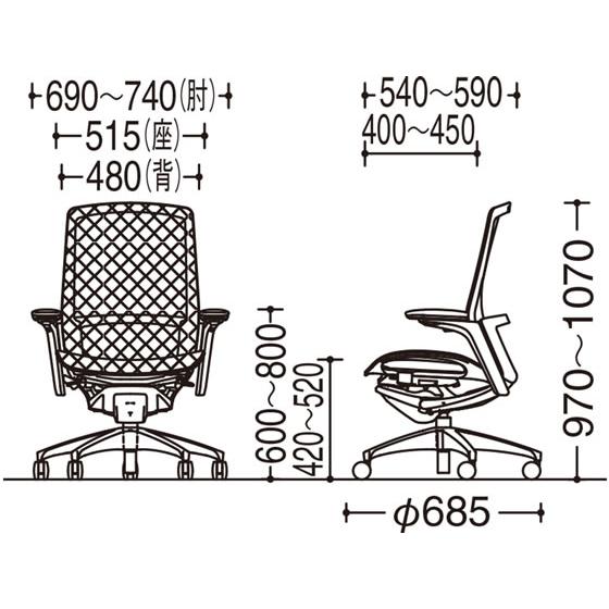 【メーカー直送】オカムラ フィノラ ハイバック 座メッシュ アジャスト肘 Dブラウン C785CW【代引不可】【組立・設置・送料無料】肘付き 可動肘タイプ_3