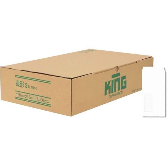 【メーカー直送】キングコーポレーション 長3 窓明 100g クイック付 ホワイトケント 1000枚【代引不可】窓付封筒 テープ付き ノート_1