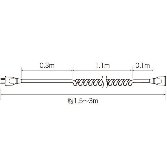 【お取り寄せ】サンワサプライ カール電源延長コード 伸縮時約1.5m・最大伸長約3m ２ピンタイプ ５ｍ未満 ＯＡタップ 延長コード 配線｜cocodecow｜02