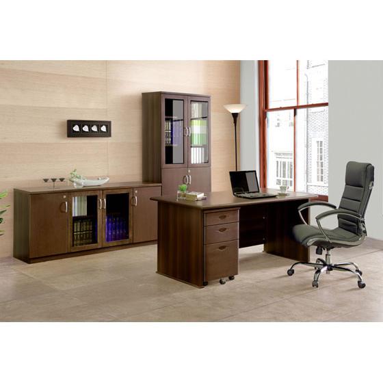 塚*本様 役員用平机、ダークブラウン色、独立キャスター引き出し付き