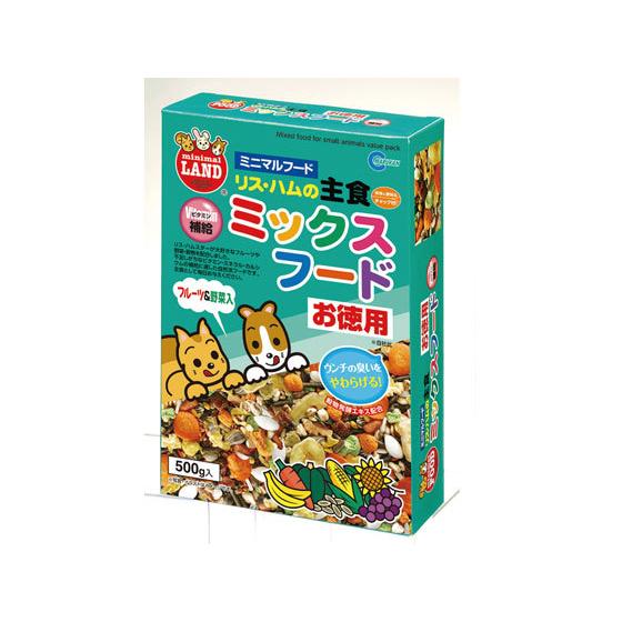 【お取り寄せ】マルカン リス・ハムの主食 ミックスフードお徳用 500g MR-544 ハムスター ウサギ フード 小動物 ペット｜cocodecow