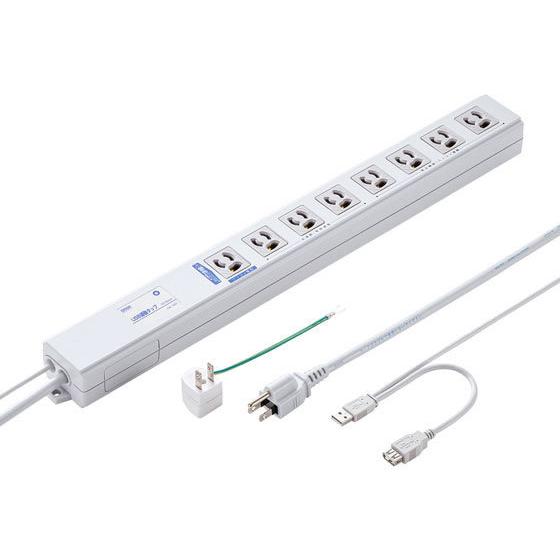 【お取り寄せ】サンワサプライ USB連動タップ 3P・8個口・2m TAP-RE4UN コード付き電源タップ３ピン 電源タップ ＯＡタップ 配線パーツ 家電