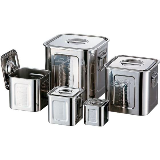 赤川器物/AG18-8 目盛付角キッチンポット 27cm (手付) キッチンポット ボウル ザル パット 厨房 キッチン テーブル