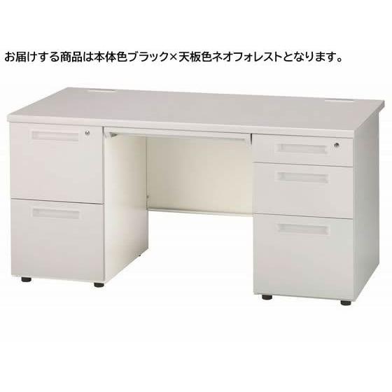【メーカー直送】イノウエ 両袖机 2段3段 W1400 フォレスト×ブラック GSD-B147【代引不可】【お客様組立】両袖机 スチールデスク ワゴン オフィスデスク