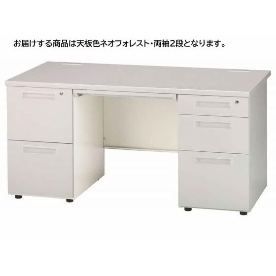 【メーカー直送】イノウエ 両袖机 2段2段 W1400 フォレスト×ホワイト GSD-W147【代引不可】【組立・設置・送料無料】両袖机 スチールデスク ワゴン