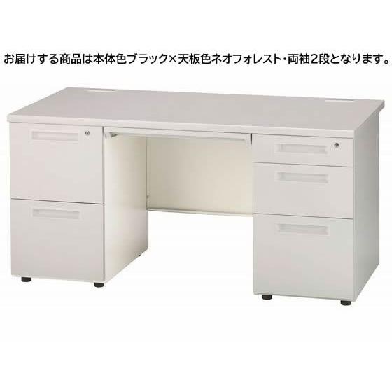 【メーカー直送】イノウエ 両袖机 2段2段 W1400 フォレスト×ブラック GSD-B147【代引不可】【組立・設置・送料無料】両袖机 スチールデスク ワゴン
