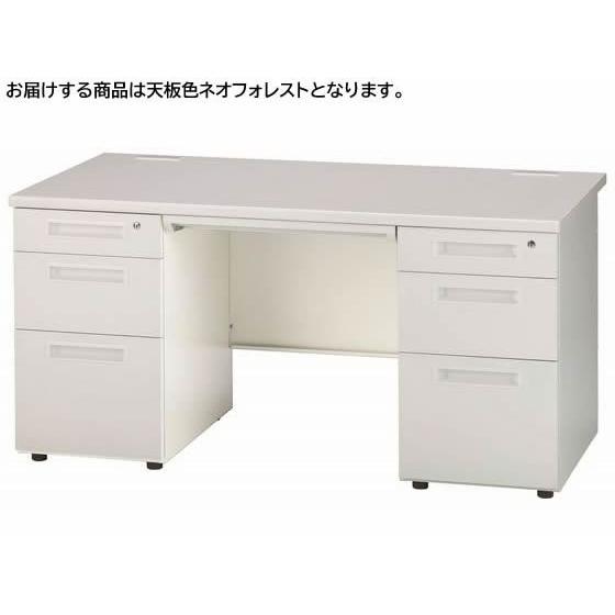 【メーカー直送】イノウエ 両袖机 3段3段 W1400 フォレスト×ホワイト GSD-W147【代引不可】【お客様組立】両袖机 スチールデスク ワゴン オフィスデスク