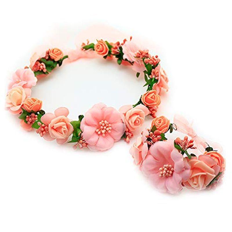 即日出荷 花かんむり 花冠 ばら 花かんむり リストレット 2点セット ヘッドドレス サーモンピンク コサージュ ウエディング 花冠 Fhkan023 安い Www Aqtsolutions Com