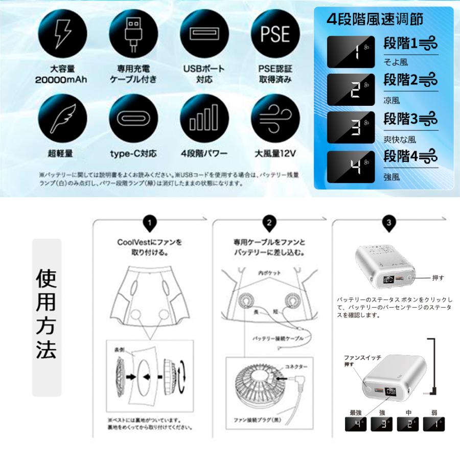 youlixiangzhangshan【3点セット】　空調服　ファン ファン付きベスト 3点セット ファン付き作業服 ファン付きウエア