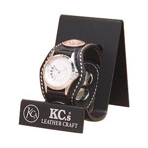 腕時計 革 ケイシーズ（KCs） スタンプ スリーコンチョ ブラック ウォッチブレス バスケット KPR504D