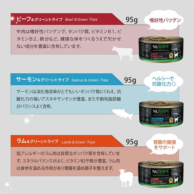 【×24個】キャットフード 総合栄養食 グレインフリー ニュートライプ PURE CAT チキン＆グリーントライプ 95g ウェットフード 小分け 穀物不使用 シニア