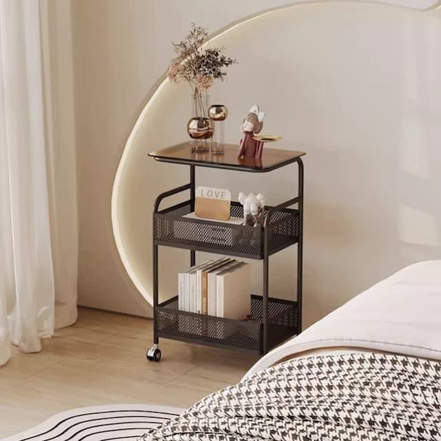 ガラス3段ワゴン、サイドテーブル 3colors/キャスター付き三段サイドテーブル ガラス 収納 ワゴン