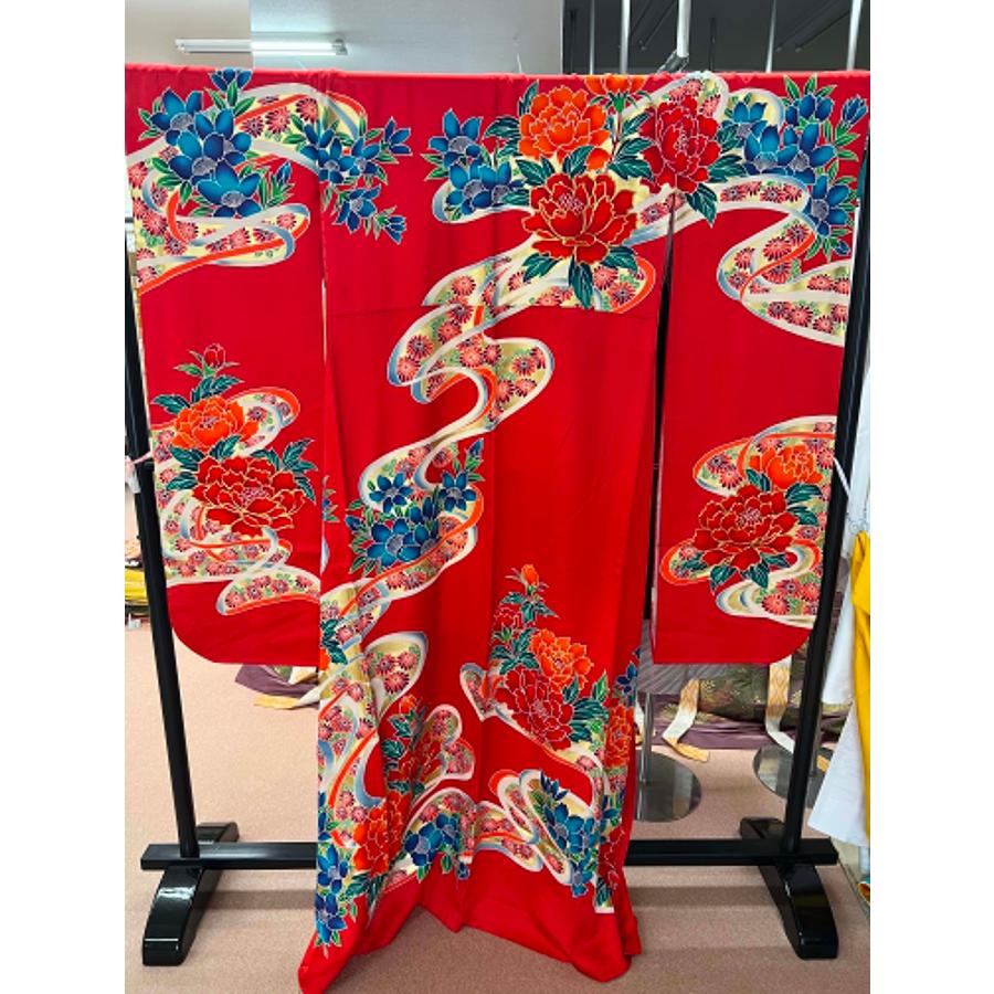 振袖フルセット 赤 花柄 逸品 成人式 卒業式 逸品 美品 貸衣装処分品 赤 花柄 振袖 成人式結納 パーティ 正絹 成人式 フル