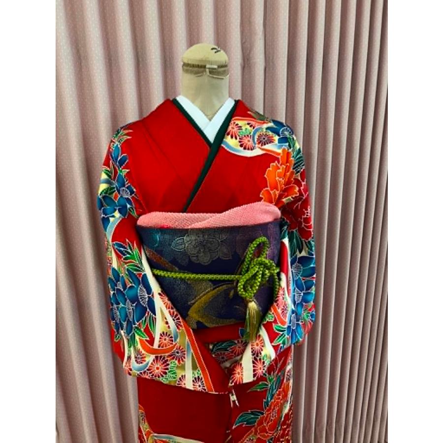 振袖フルセット 赤 花柄 逸品 成人式 卒業式 逸品 美品 貸衣装処分品 赤 花柄 振袖 成人式結納 パーティ 正絹 成人式 フル