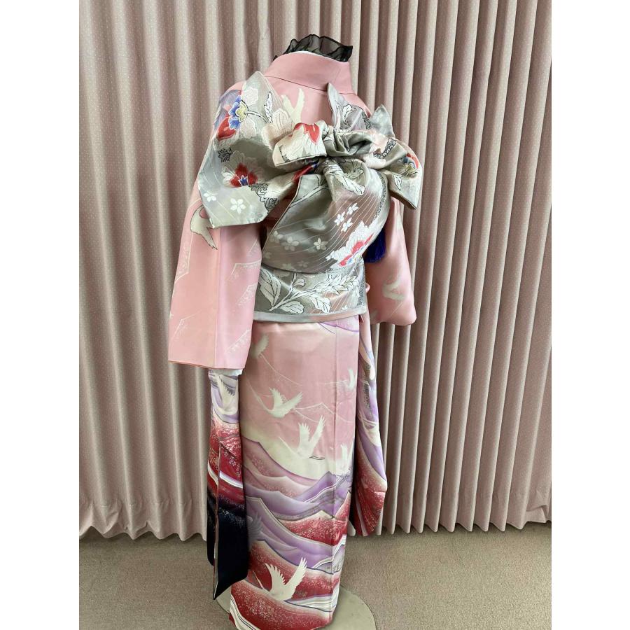 貸衣装処分品　振袖　正絹流れ模様に洋花 ピンク 流れ模様 アレンジ 成人式 フルセット |  | 02