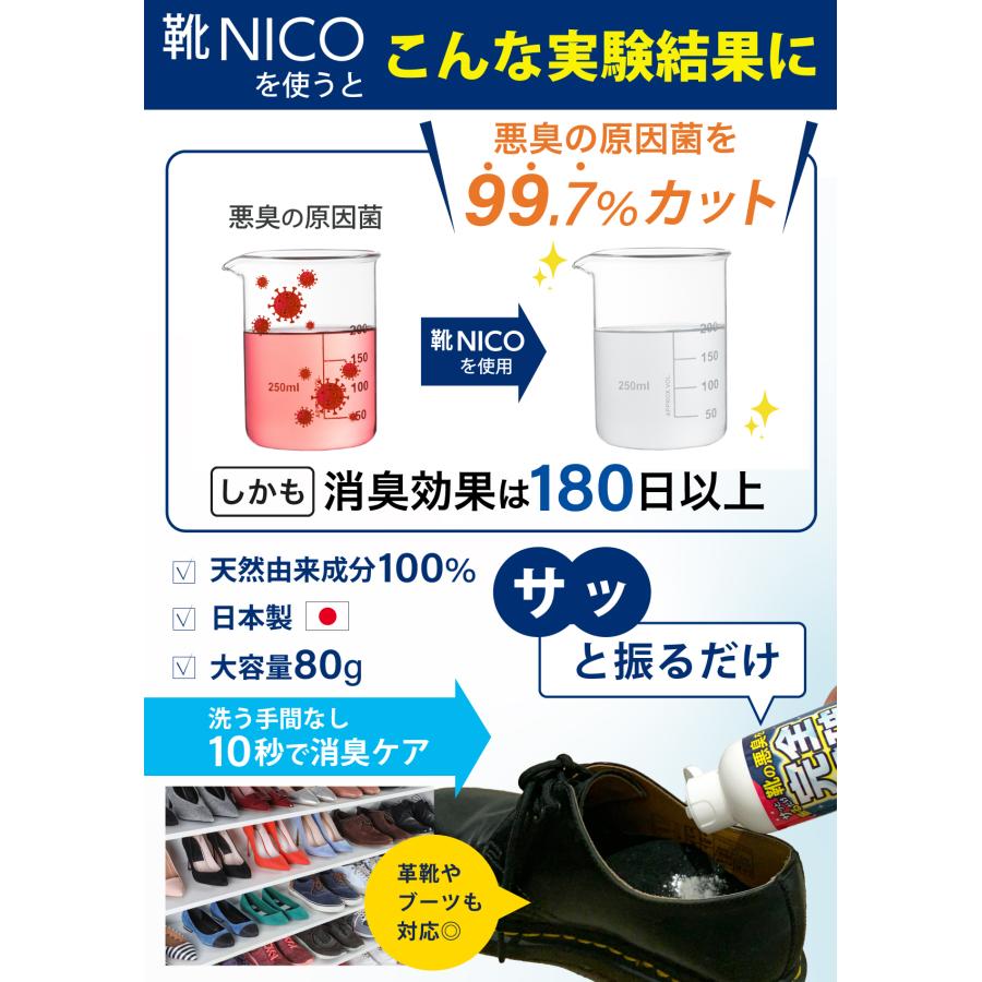 【靴の悪臭を完全撃破】靴 消臭 臭い消し  粉 パウダー 日本製 大容量 除菌 無香料  靴NICO｜coconem-kktrading｜03