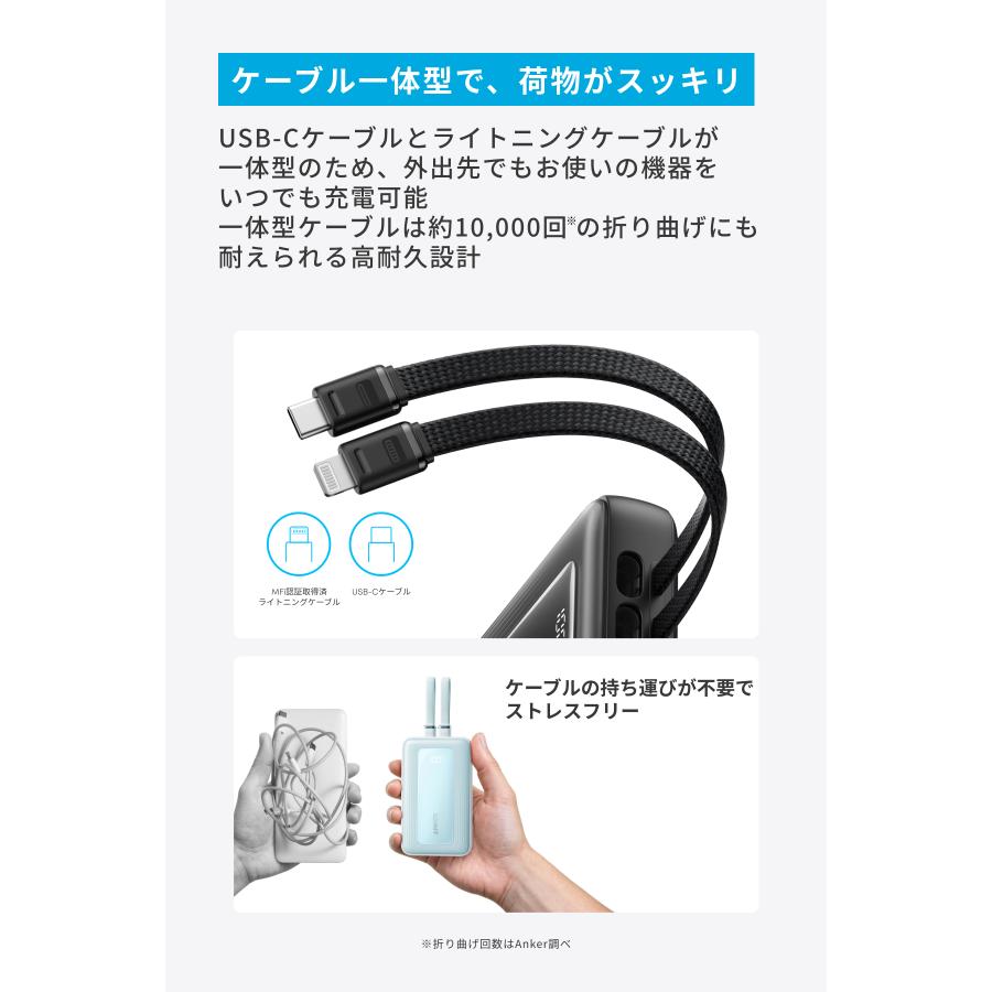 [在庫処分] アンカー Anker Zolo Power Bank (20000mAh, 30W, Built-In USB-C /ライトニングケーブル) ブラック バッテリー ケーブル一体型 在庫限り A1681N11|| | Anker | 03