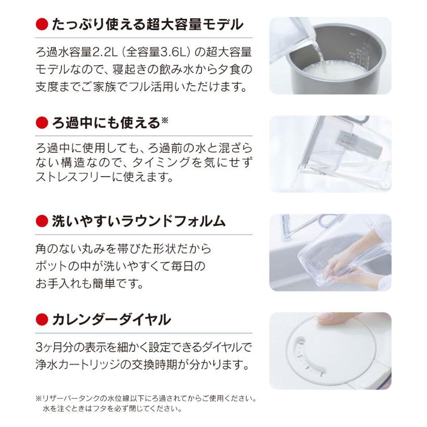 クリンスイ ポット型浄水器 本体 浄水ポット ポット浄水 浄水機 カートリッジ式 おすすめ ドアポケット 大容量 2.2L 2200ml 冷蔵庫 除去 持ちやすい CP508GR||| | クリンスイ | 03