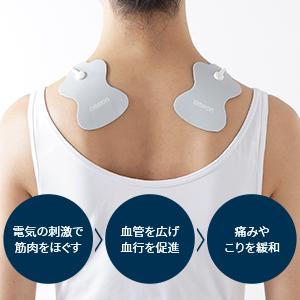 オムロンヘルスケア 低周波治療器 HVF-021-J3W OMRON 持ち運び 家庭用 電池式 スマホ PC コリ 痛み 腕 肩 腰 ふくらはぎ もみ たたき 揉み 運動 ケア HVF021J3W|の画像