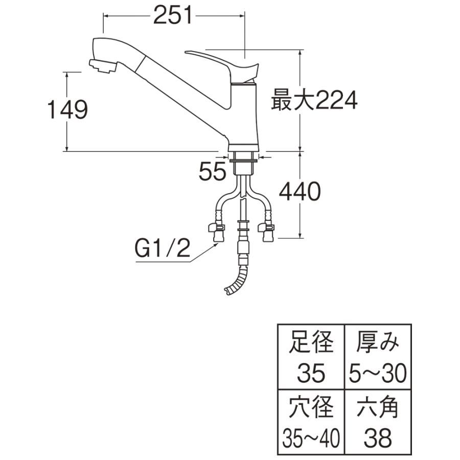 SANEI 三栄水栓 シングルワンホールスプレー混合栓 K87120JV-13 一般地