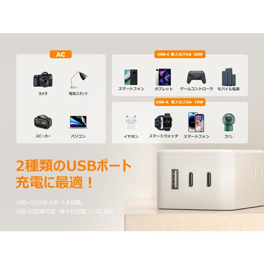 TESSAN 超薄型 コード式 6ポート 電源タップ PS01DJP 延長コード 2m