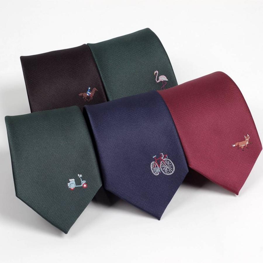 ネクタイ メンズ ソリッド 無地 ワンポイント ロゴ 刺繍 自転車 競馬