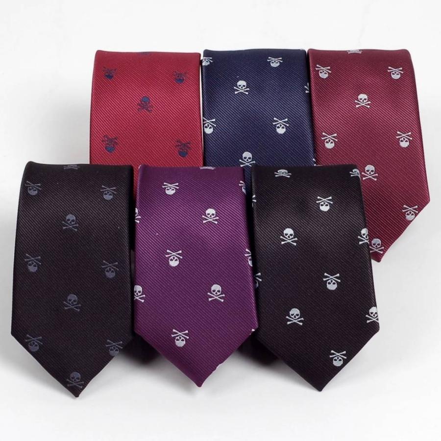 ネクタイ スリム ナロータイ スカル 骸骨 パターン デザイン 黒、ネイビー レッド パープル系の６色　大剣幅6cm |  | 07