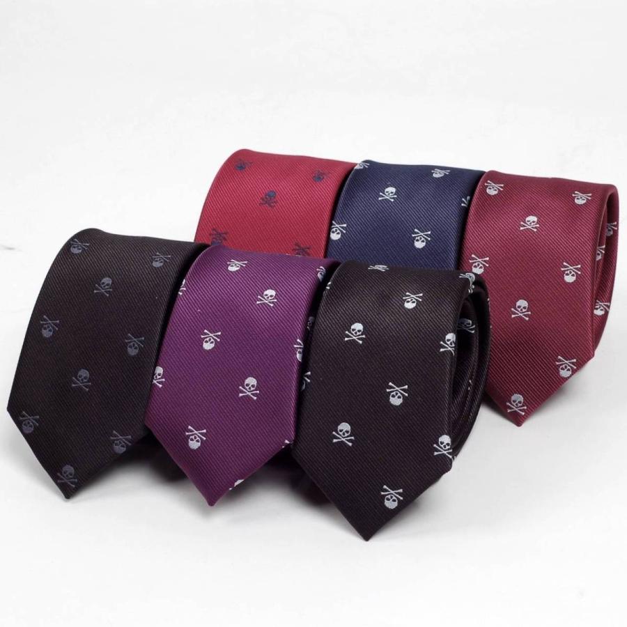 ネクタイ スリム ナロータイ スカル 骸骨 パターン デザイン 黒、ネイビー レッド パープル系の６色　大剣幅6cm |  | 08