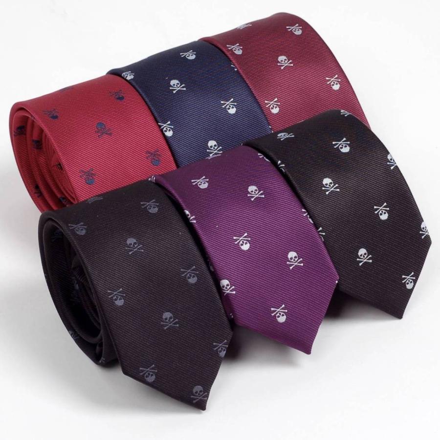 ネクタイ スリム ナロータイ スカル 骸骨 パターン デザイン 黒、ネイビー レッド パープル系の６色　大剣幅6cm |  | 09