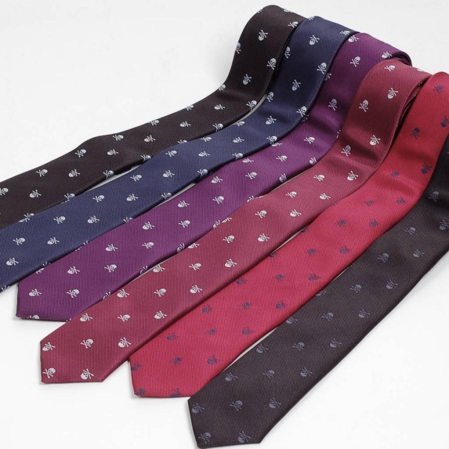 ネクタイ スリム ナロータイ スカル 骸骨 パターン デザイン 黒、ネイビー レッド パープル系の６色　大剣幅6cm |  | 10