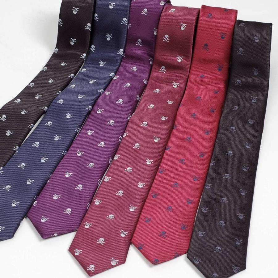 ネクタイ スリム ナロータイ スカル 骸骨 パターン デザイン 黒、ネイビー レッド パープル系の６色　大剣幅6cm |  | 12