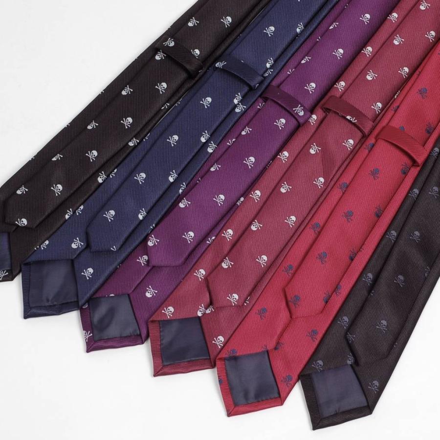 ネクタイ スリム ナロータイ スカル 骸骨 パターン デザイン 黒、ネイビー レッド パープル系の６色　大剣幅6cm |  | 13