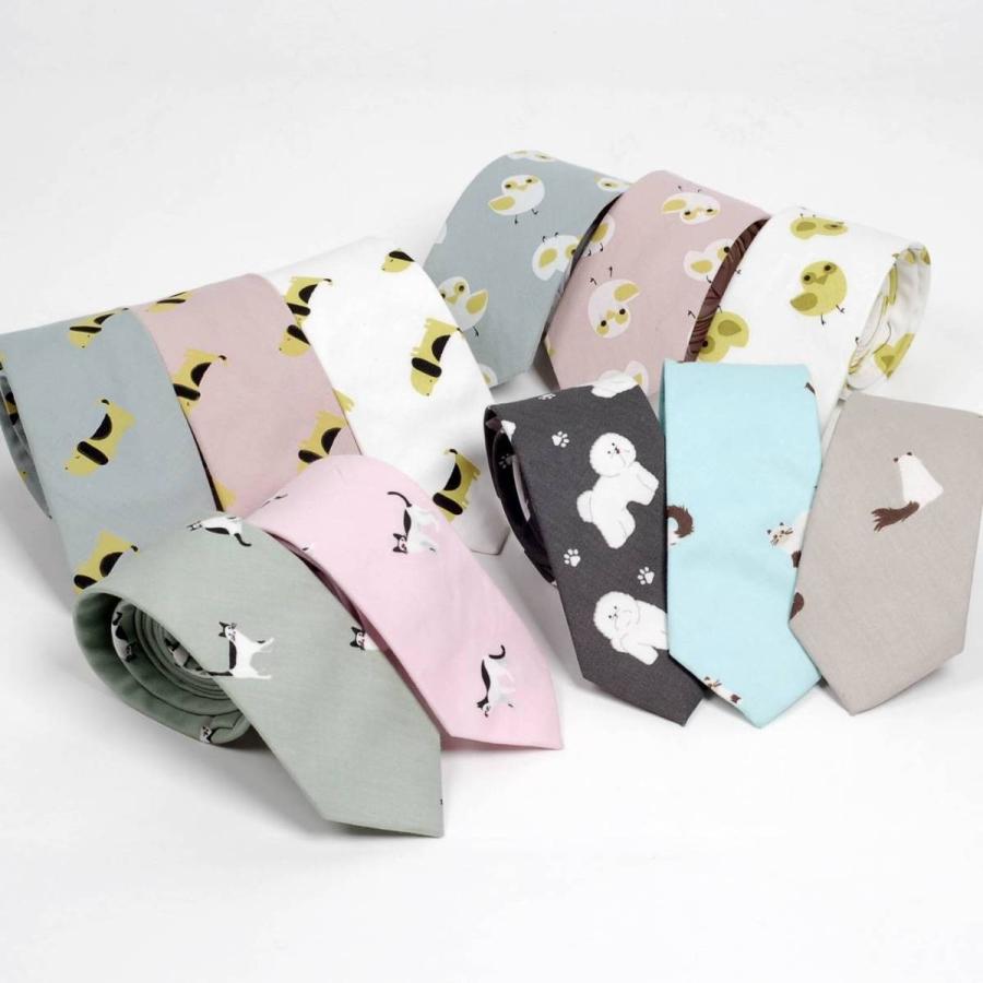 ネクタイ スリム ナロータイ かわいい 動物 プリント コットン メンズ レディース マットな質感 パステルカラー ひよこ、いぬ、ねこ、たぬき、子犬 イラスト |  | 13