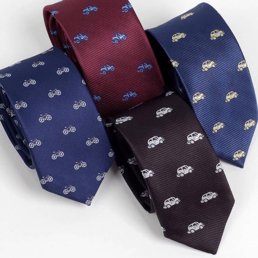 ネクタイ スリム ナロータイ 車 自転車 乗り物 パターン デザイン 黒、ネイビー レッドワイン系の 4柄　大剣幅6cm |  | 05