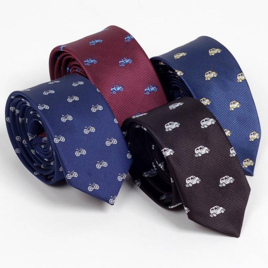 ネクタイ スリム ナロータイ 車 自転車 乗り物 パターン デザイン 黒、ネイビー レッドワイン系の 4柄　大剣幅6cm |  | 06