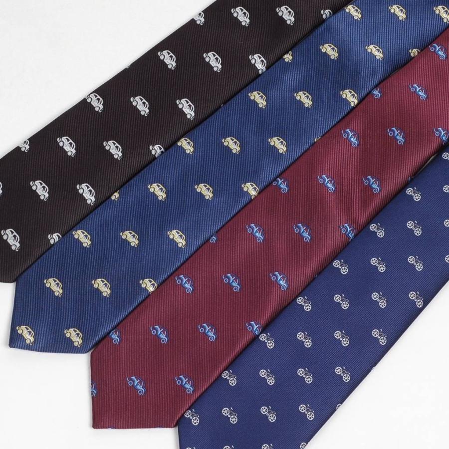 ネクタイ スリム ナロータイ 車 自転車 乗り物 パターン デザイン 黒、ネイビー レッドワイン系の 4柄　大剣幅6cm |  | 07