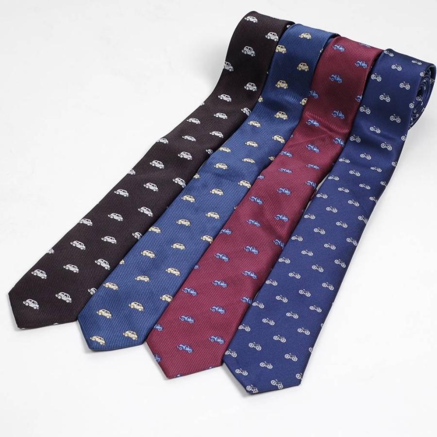 ネクタイ スリム ナロータイ 車 自転車 乗り物 パターン デザイン 黒、ネイビー レッドワイン系の 4柄　大剣幅6cm |  | 08