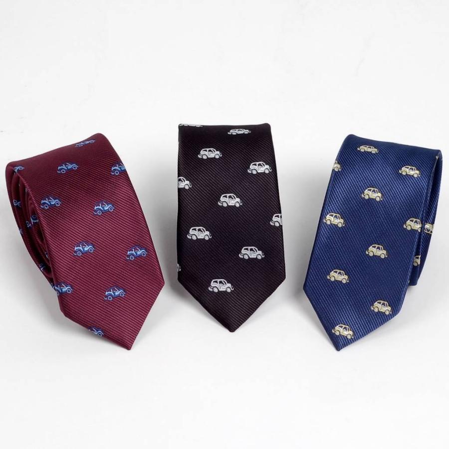 ネクタイ スリム ナロータイ 車 自転車 乗り物 パターン デザイン 黒、ネイビー レッドワイン系の 4柄　大剣幅6cm |  | 10