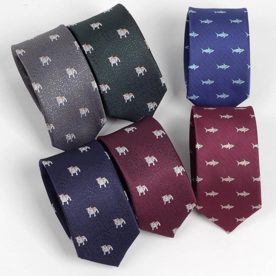ネクタイ スリム ナロータイ いぬ・ブルドッグ、サメ 生き物 パターン デザイン グレー、ブルー、レッドワイン、グリーン系の 6種　大剣幅6cm |  | 07