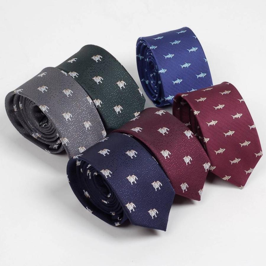 ネクタイ スリム ナロータイ いぬ・ブルドッグ、サメ 生き物 パターン デザイン グレー、ブルー、レッドワイン、グリーン系の 6種　大剣幅6cm |  | 08
