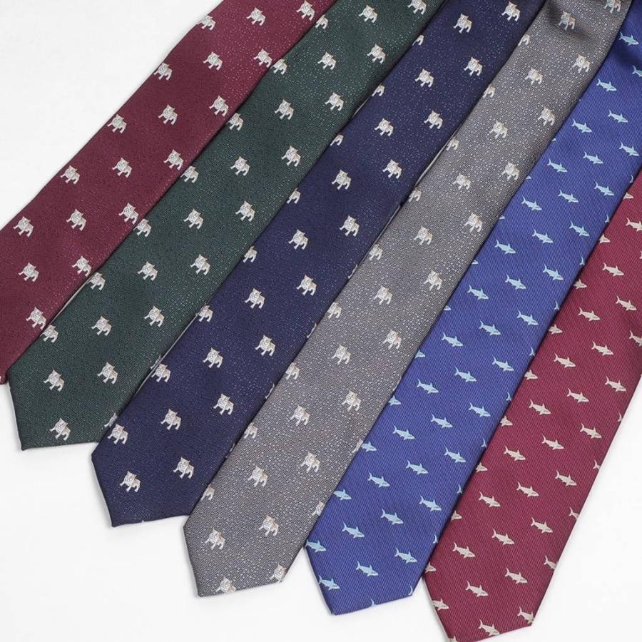 ネクタイ スリム ナロータイ いぬ・ブルドッグ、サメ 生き物 パターン デザイン グレー、ブルー、レッドワイン、グリーン系の 6種　大剣幅6cm |  | 10