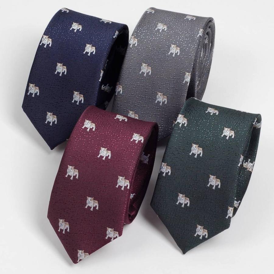 ネクタイ スリム ナロータイ いぬ・ブルドッグ、サメ 生き物 パターン デザイン グレー、ブルー、レッドワイン、グリーン系の 6種　大剣幅6cm |  | 13
