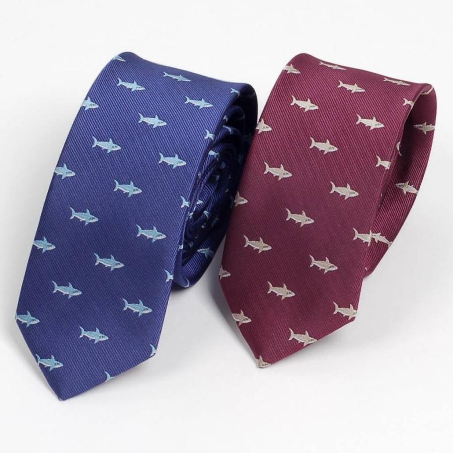 ネクタイ スリム ナロータイ いぬ・ブルドッグ、サメ 生き物 パターン デザイン グレー、ブルー、レッドワイン、グリーン系の 6種　大剣幅6cm |  | 14
