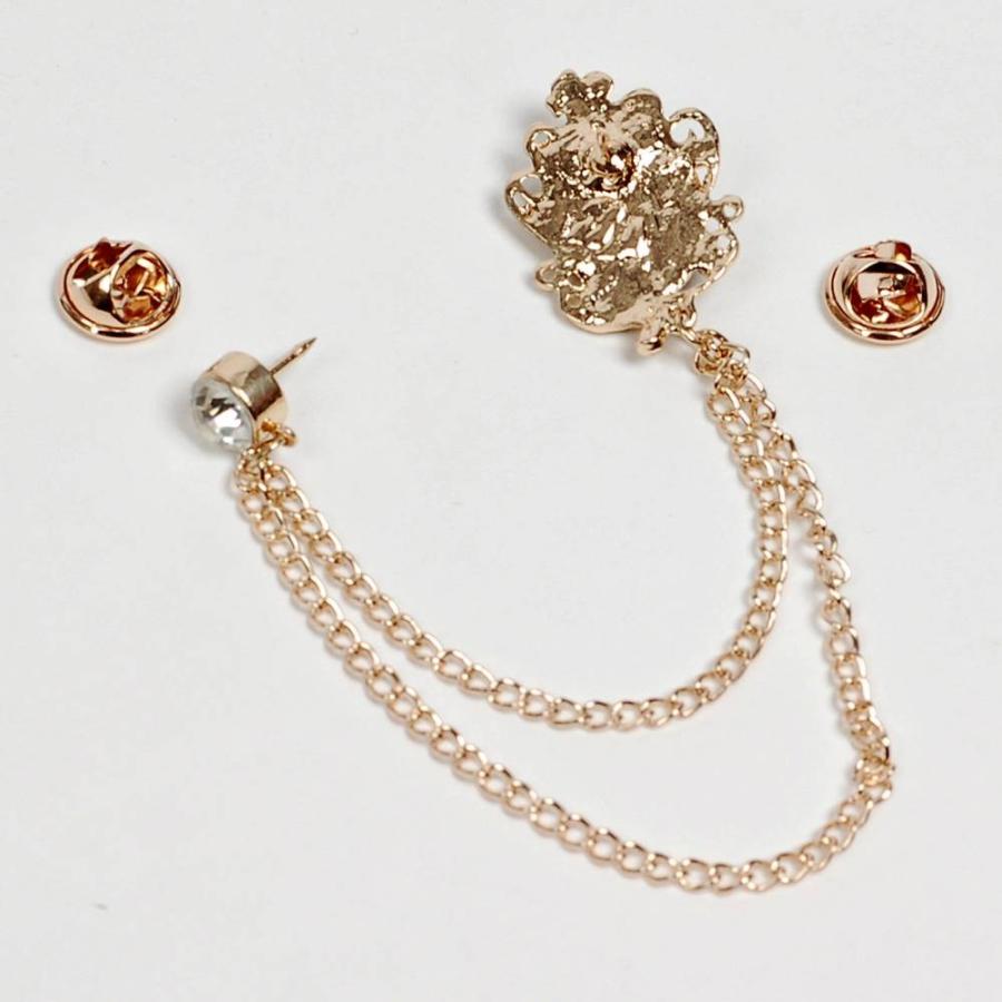 ラペルピン チェーン・ブローチ ラペルチェーン メンズ レディース アクセサリー 飾り ブラック、ブルーストーン飾り、フラワー飾り ３種 |  | 05