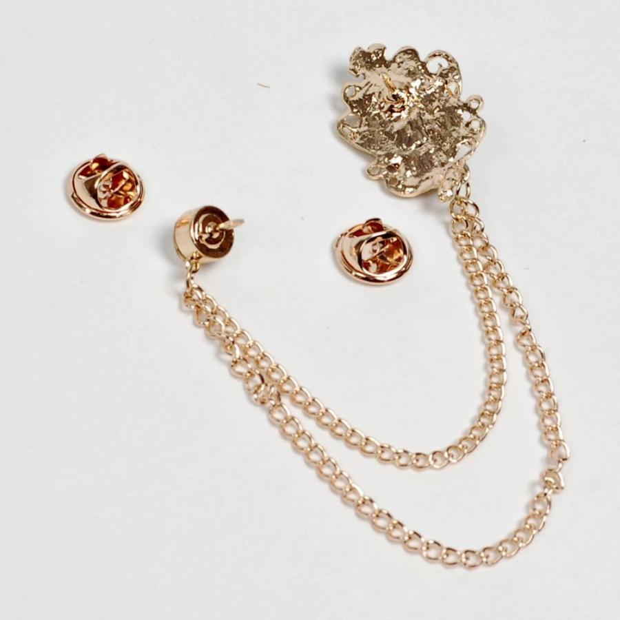 ラペルピン チェーン・ブローチ ラペルチェーン メンズ レディース アクセサリー 飾り ブラック、ブルーストーン飾り、フラワー飾り ３種 |  | 07