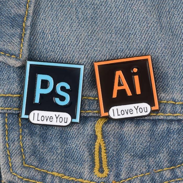 ピンバッジ ピンブローチ メンズ レディース アクセサリー ラペルピン エナメルコート フォトショップ ピン Ps Ai Um Ah! 面白いイラスト風アイコンバッジ |  | 05