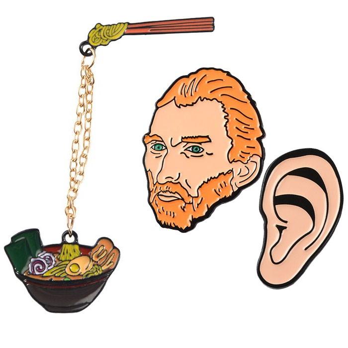 ピンバッジ ピンブローチ メンズ レディース アクセサリー ラペルピン エナメルコート ヴァン ゴッホと耳 ラーメン モチーフ イラスト風 バッジ 03qihe008 ココノコ 通販 Yahoo ショッピング